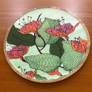 Floral Decorative Platter with Green and Pink Design. Can be used as wall decor